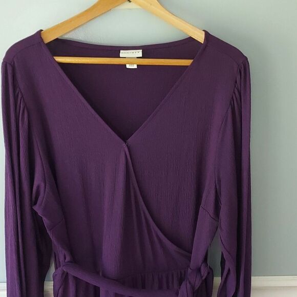 Ava‎ & Viv XXL V Neck Midi Wrap Dress Purple Textured - Picture 2 of 10